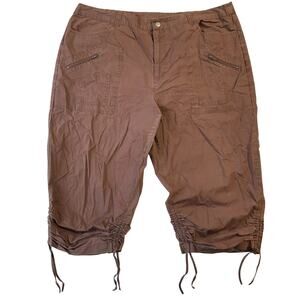 Fashion Bug Women Pants size 22W Brown Cargo Button Zipper Drawstring 18" Inseam